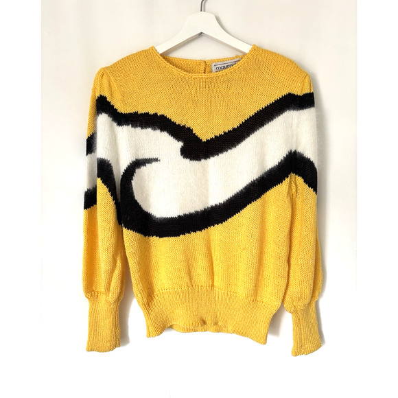 Vtg Maurada Sweater Large Knit Yellow Crew Retro Cardigan Pullon - Picture 1 of 13
